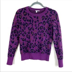 Halogen Animal Leopard Print Wool Crew Pullover Sweater Top Women's S Purple